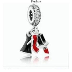 Pandora Dangle W/ Stiletto, Dress, Lipstick, Clear CZ & Enamel